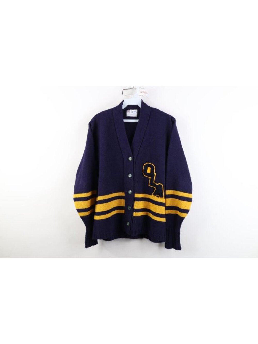 Vintage 60s 70s Womens Medium Striped Varsity Letterman Cardigan Sweater USA